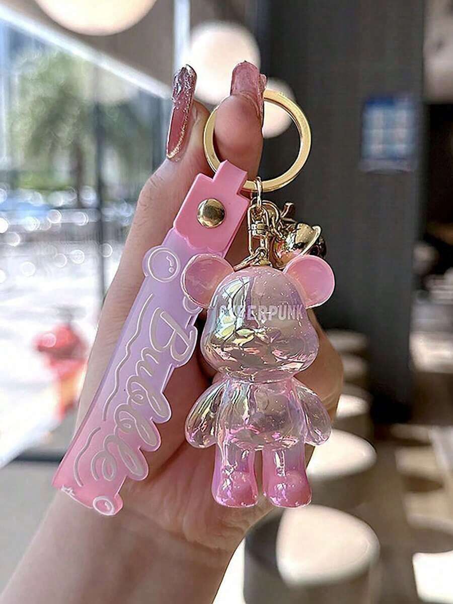 1pc Creative Colorful Standing Bear Keychain Pendant, Cute Gradient Color Animal Figurine Keychain Decor, Suitable Gift For Classmates, Friends, Family, Valentine's Day, Birthday, Party Outfit Accessories School Car Accessories Goth Y2k - 彩色 - 查看 1
