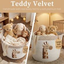 Giraffe Storage Basket For Nursery, Large Blanket Baskets For Living Room Decor For Kids, Cotton Rope Bin With Soft Felt Animal Patch, Toys Organizer Clothes Hamper With Embroidery Decor For Laundry - 米色 - 查看 2