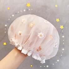 1Pc Inspired Double Shower Cap, Blue Checked With Daisy Pattern - White Shower Cap For Swimming, Spa, Spa Visits, Sensitive Scalp (Free Of Irritating Chemicals) - Cam (1) - Xem 3