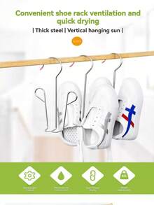 5/8pcs Stainless Steel Shoe Rack, Metal Wall-Mounted Shoe Storage Organizer, Space-Saving Clothes Drying Rack, Multi-Function Wardrobe Balcony Shoe Drying Rack - Multicolor - View 5