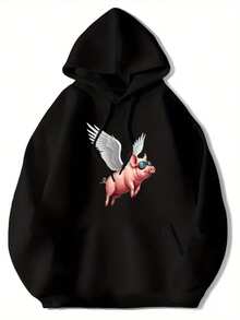 Fun Flying Pig With Wings Hoodie - Soft Pullover Hoodie
