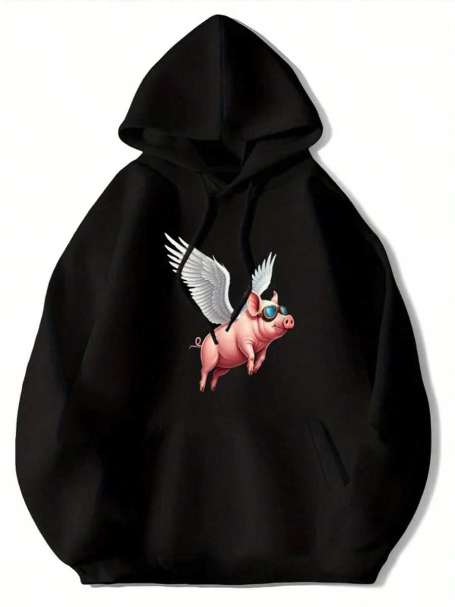 Fun Flying Pig With Wings Hoodie - Soft Pullover Hoodie