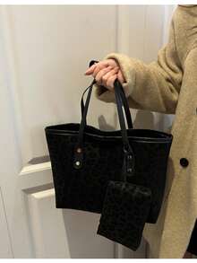 Set da 3 pezzi: Borsa a tracolla minimalista in finta pelle di coccodrillo, decorata con fibbia a blocchi di colore, grande capacità versatile, borsa a tracolla, portamonete, adatta per pendolarismo, shopping, tutte le stagioni, stile minimalista pratico per le donne - Multicolore - Visualizzare 5