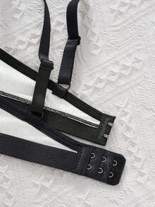 1pc Women's Contrast Lace Underwire Bra - White And Black, Suitable For Office Wear - White - View 6