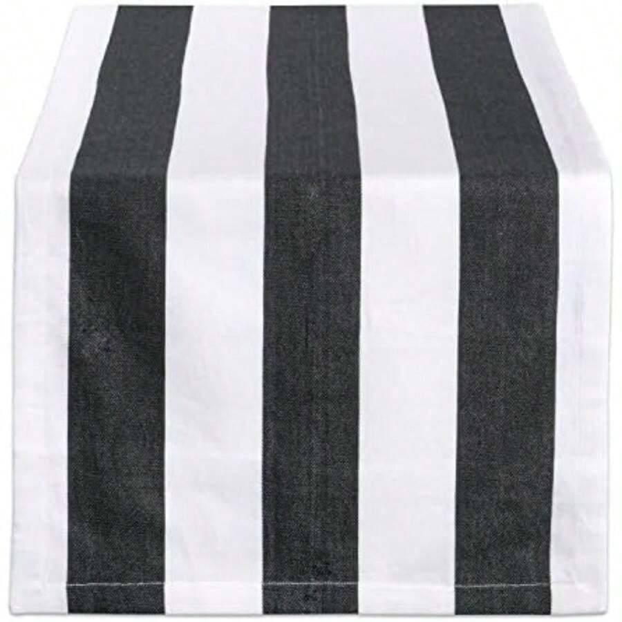 DII Dobby - Camino de Mesa Tejido a Rayas, 13x72 in, Color Azul francés(18x108" Table Runner Blanco y negro) - Multicolor - Ver 1