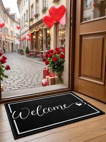 1pc Washable Simple Black "Welcome" Velvet Doormat, Soft & Skin-Friendly For Autumn/Winter, Non-Slip And Machine Washable, Suitable For Decoration In Living Room, Study, Dining Room, Kitchen, Bathroom, Gaming Room, Etc. Upgraded Material, Soft, Washable, Easy To Clean, Front/Back Doormat, All Season, Personalized & Fashionable Home Decor. This Product Is Velvet Carpet, Suitable For Indoor Use, Please Purchase Carefully For Outdoor Use. Product Thickness Is 0.7mm. Thank You For Your Visit! - Black - View 4