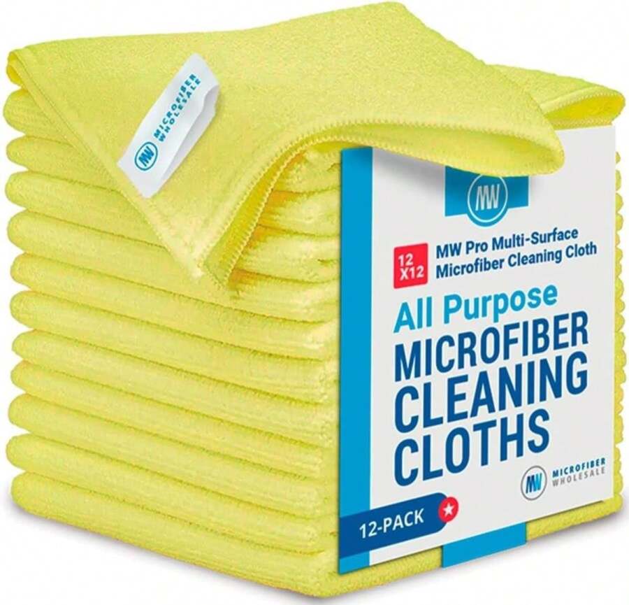 12" X 12" Pro Multi-Surface Microfiber Cleaning Cloths | Black - 12 Pack | Premium Microfiber Towels For Cleaning Glass, Kitchens, Bathrooms, Automotive, Supplies &Amp; Products - ColorL - 查看 1
