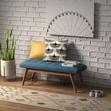 Modern Padded Upholstered Bench With Button Bedroom Entryway Solid Wood Navy Blue 112 Cm - NavyBlue - View 2