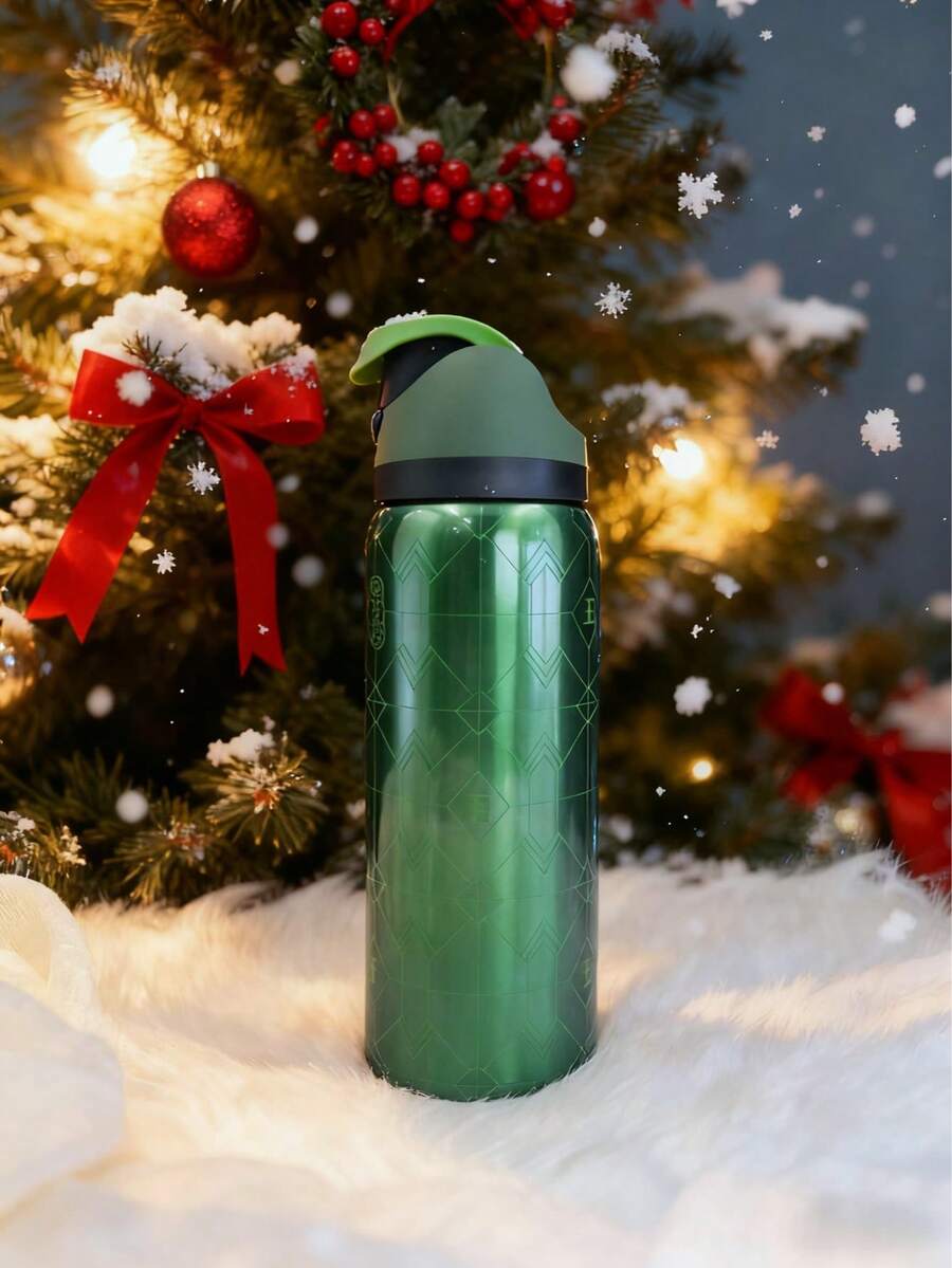 Owa-Laa Green Pearl-Gloss Musical Note Pattern Insulated Stainless Steel Water Bottle With Straw, Sports Water Bottle, Great For Travel, 32 Oz, This Dazzling And Cool Color Can Make You Feel Confident And Happy. It Is Suitable As A Gift For Birthdays, Halloween, Thanksgiving, Valentine's Day, Christmas And New Year. - 綠色 - 查看 1