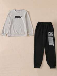 2 件套中大童休闲运动衫和裤子运动套装，简约风格，春秋季