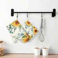 Sunflower Eucalyptus Oven Mitts Pot Holders Set Silicone Heat Resistant Summer Yellow Green Leaves Flowers Oven Mitts And Hot Pads Potholders Non-Slip Oven Gloves For CooFKing BaFKing Grilling,YellowGreen - Yellowgreen - View 8