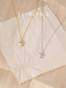 1 pieza Collar con colgante de cruz de plata de ley S925 con diamantes completos, chapado en oro, hipoalergénico, diseño de cruz minimalista y elegante, adecuado para uso diario, regalo perfecto para ella - Multicolor - Ver 5