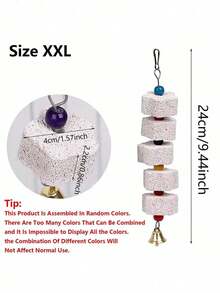 鸟喙磨牙玩具，悬挂式矿石，配有彩色珠子和铃铛，用于小型鸟类的牙齿护理和日常玩耍（配件颜色随机发货）