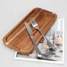 1pc Large Acacia Wood Serving Tray, Food Platter, Charcoal Board For Kitchen Counter, Charcuterie Board, Candle Holder, Fruit & Cheese Plate - Yellow - View 8