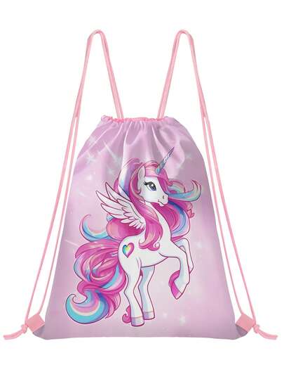 Kids Unicorn Pattern Drawstring Backpack - Lightweight Durable Cute Basketball & Unicorn Print Backpack For Teenage Girls Sports Fitness Swimming Travel Hiking, Suitable For School, Sports, Travel And Toy Storage
