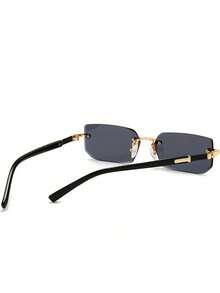 Unisex Frameless Square Glasses-Light Decorative Glasses With Reflective Lens, Metal Hinge And Black Mirror-Daily Style Modern Fashion Accessories, Fashion Frame, Simple Design, Advanced Manufacturing, Neutral Style, Fashion Lovers First Choice NZCB - 漸層棕褐色 - 查看 7