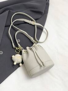 女士时尚百搭复古斜挎迷你水桶包 - 米色 - 查看 4