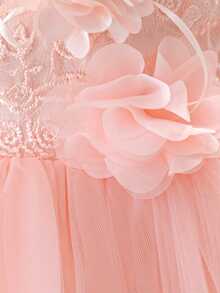 Đầm bé gái không tay thêu hoa 3D đính sequin, chất liệu lưới, dễ thương, thích hợp cho tiệc sinh nhật, lễ kỷ niệm, họp mặt gia đình. Không bao gồm băng đô cài tóc. - Màu Hồng baby - Xem 8