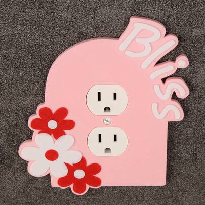 1ชิ้น ฝาครอบเต้าเสียบตกแต่งลายดอกไม้, โคมไฟสไตล์สีชมพูน่ารัก อุปกรณ์ควบคุมผนัง, แผงตกแต่งตกแต่งผนังบ้าน, มาพร้อมสกรู, ไม่ต้องใช้แหล่งจ่ายไฟ