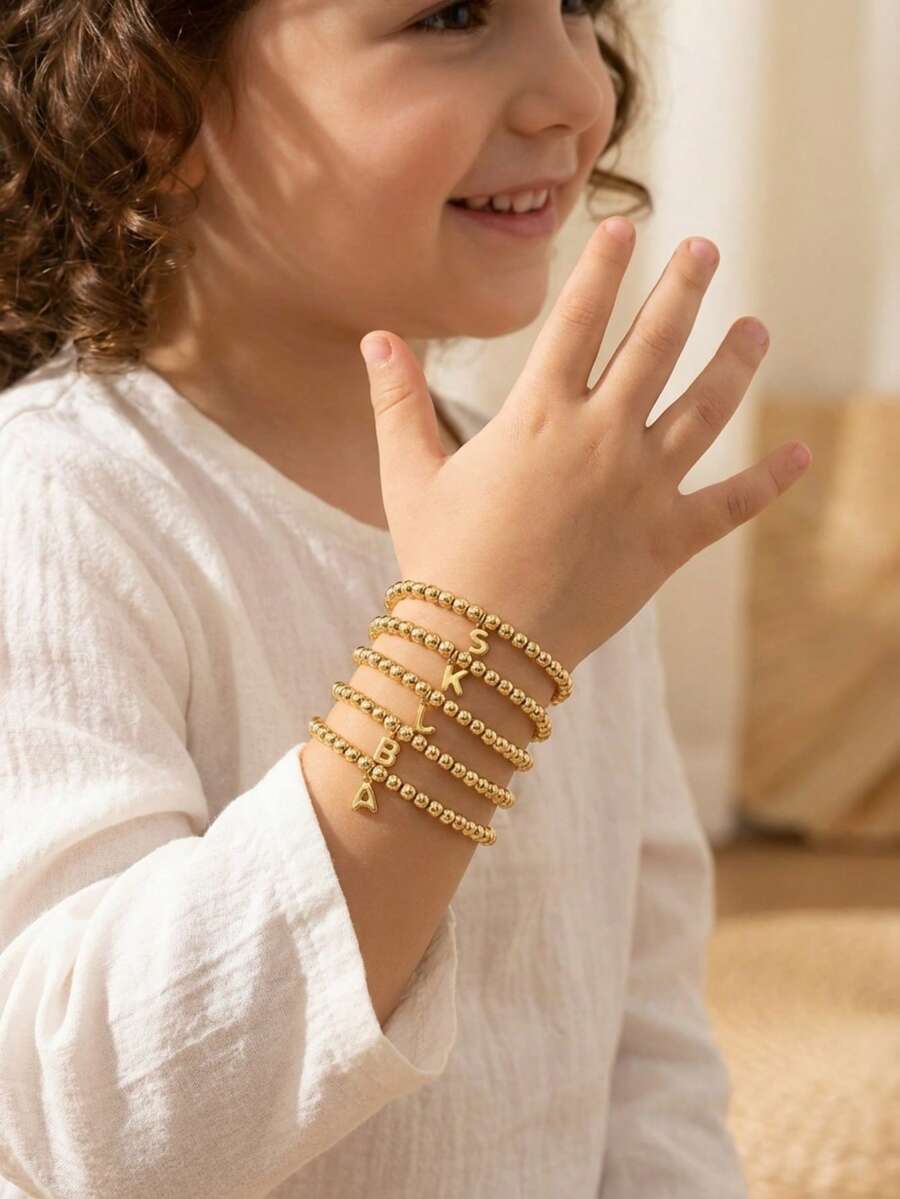 1pc Fashionable Gold Bubble Letter Pendant Bracelet, Jewelry Accessory, Party Decoration Bracelet - Gold - View 1