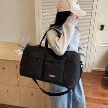 New Large Capacity Multi-Function Travel Bag, Cow Print, Zebra Print, Letter, Leopard Print, Unisex, Student, Fashion Casual Bag, Couple Travel Bag, Valentine's Day Gift, Waterproof Fabric, Travel Backpack, Summer, Carry-On Bag, Overnight Bag, Luggage Bag, Wet & Dry Separation, With Shoe Compartment, Easy To Fold, Expandable, Multi-Functional, Zipper, Business Trip, Travel Vacation, Backpack, Back To School, Luggage - Black - View 7