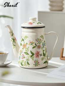 shoxil 1pc Minimalist Floral Enamel Kettle, Teapot, Coffee Pot, Stovetop Enamel Kettle For Kitchen, Handmade Teapot, Household Tea Enamel Kettle, Desktop Decor Enamel Kettle - Pot - View 4