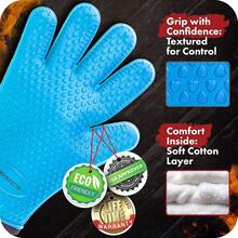 KITCHEN PERFECTION Silicone R Oven Gloves-Extreme HeatResistant BBQ Gloves-Handle Hot Food Right On Your Grill BBQ Fryer&Pit|Waterproof Grilling CooFKing BaFKing Mitts|Superior Value Set+3 Bonuses,OneSizeFitsMost,Blue - Blue - 查看 5