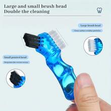 1pc Dual-Head Hard Bristle Toothbrush, Small Handle Denture Cleaning Brush, Orthodontic Double-Sided Toothbrush, Invisible Aligner Cleaning Brush, Travel Essential - Multicolor - View 3