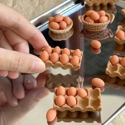 Juego de bandeja y miniatura de casa de muñecas a escala 1:12 - Escena realista de cocina, incluye 8 huevos y 1 bandeja de huevos, ideal para entusiastas de las casas de muñecas, accesorios de casa de muñecas | Miniatura realista | Miniatura detallada, muebles de casa de muñecas