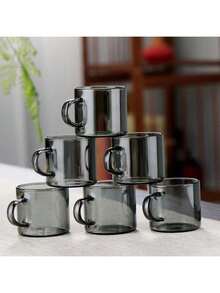 6pcs/Set Mini Chinese Style Glass Tea Cups - Heat Resistant Borosilicate Glass, Reusable Round Coffee Cups, Dishwasher , Reusable - Black - View 8