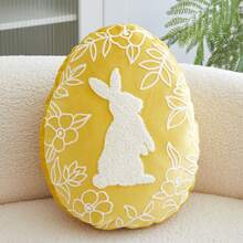 1pc Easter Yellow Rabbit Embroidered Asymmetric Shaped Throw Pillow Cover, Spring Floral Pillow Sham, Easter Decorative Egg Shaped Cushion Cover, Suitable For Indoor Decor, Spring/Summer, Pillow Insert Not Included - Yellow - View 7