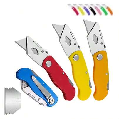1pc Heavy Duty Folding Utility Knife (Comes With 5 Replacement Blades), Multi-Purpose Folding Knife, Paper Cutter, Wallpaper Knife, Utility Knife - Random Color
