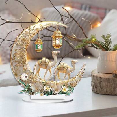 跨境中东骆驼灯笼星月装饰桌面摆件带底座亚克力节日装饰品