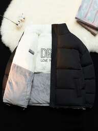 2-i-1 herrkappa med vadderad bomull, lös passform, stående krage, vändbar tjock och varm vinterkappa