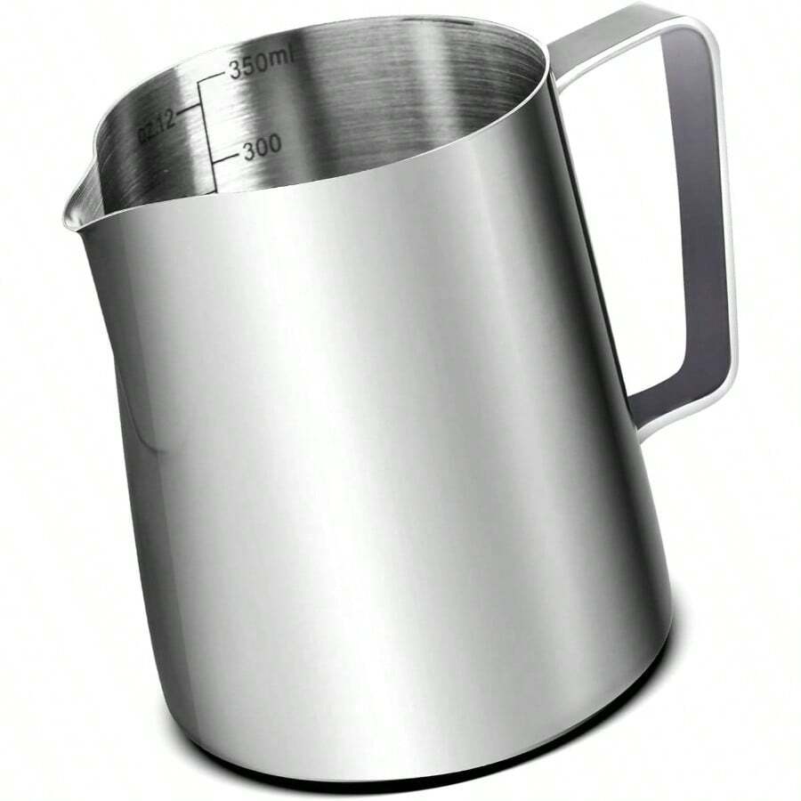 Milk Frothing Pitcher 10oz, 304 Stainless Steel Steam Jug Espresso, Cappuccino Latte Art Frother Cup With Scale, Barista Coffee Accessoriesa - 10盎司 - 查看 1