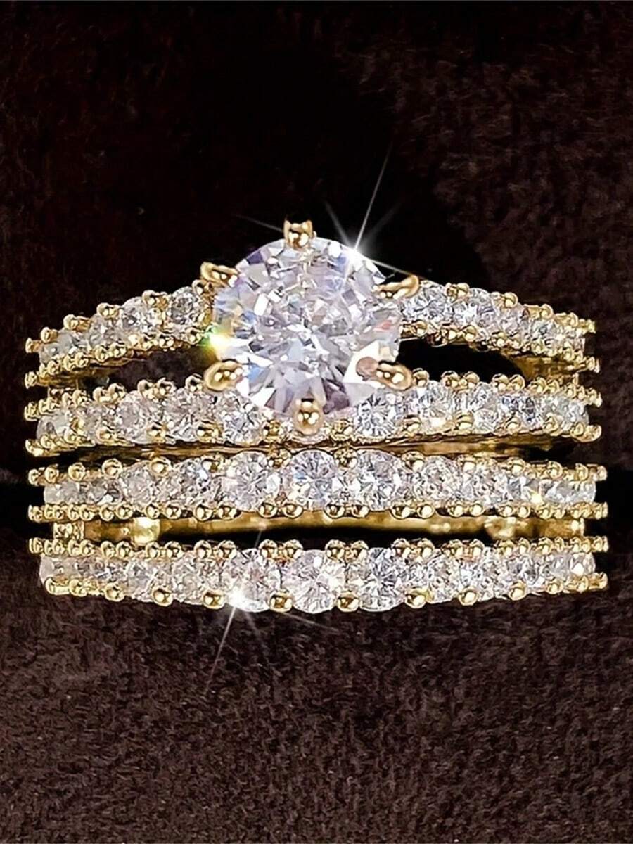 1 Set Exquisite Full Diamond Luxury Unique Design Ring Jewelry, Engagement Ring - Ring - View 1