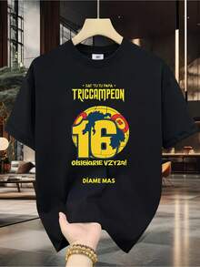 Camiseta de Hombre 100% Algodón - Manga Corta, Cuello Redondo, Impresión Digital, Cómoda para Todas las Estaciones, Lavable a Máquina, Perfecta para Salidas Diarias, Cuello Redondo, Diseño Circular, Camiseta Casual de Verano, Estilo Campeón de la Copa Mundial Muscle Freaks Tricampeon - Negro - Ver 7