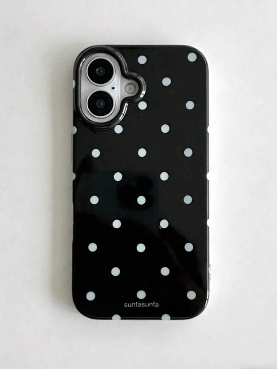 Minimalist Cute Black & White Polka Dot Phone Case, Compatible With IPhone 17 Pro Max, 16, 15, 14 Plus, 13, 12, 11, 14, 15, 16 Pro Max Back Cover - Black - View 1