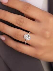 1pc 2ct Luxury Diamond-Set Oval Moissanite Wedding Ring, S925 Sterling Silver Luxury Engagement Ring, Promise Ring, Anniversary Ring, Women's Jewelry Gift, New Year's Gift - Oval Moissanite Ring With Diamonds - 1ct - View 8