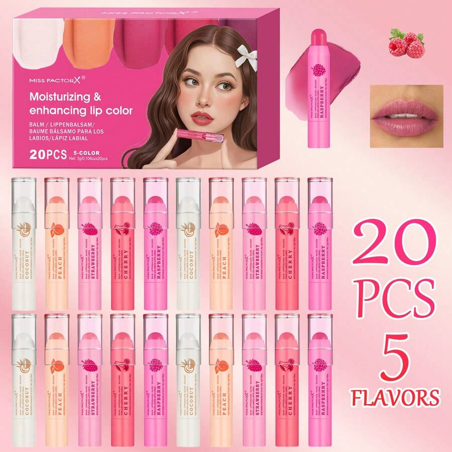 20pcs Lipstick Set Soft Lipstick, Moisturizing Gloss, Moisturizing Balm, Transparent Tone, Shiny Gloss, Ideal For Ladies With Lip Makeup - 20pcs潤唇膏套裝 - 查看 1