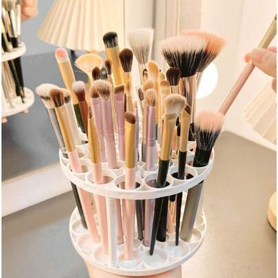 2 New 360 ° Rotatable Brush Holders - Stylish White Plastic Storage Box For Art Brushes, Pens, And Makeup Tools - Space Saving Desktop Accessory With Glazed Finish, Makeup Brush Storage Holder, Essential Choice For Makeup Rooms/Offices/Studio