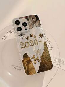 1个时尚简约金色2026图案亮面防水防震防滑轻薄软手机壳，兼容苹果手机，是送给朋友、家人、情侣、生日、节日的绝佳礼物。 - 彩色 - 查看 1