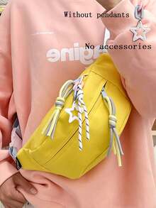 2026 New Fashion Campus Waist Bag, Pink & Blue Tassel Design, Adjustable Strap, Zipper Closure, Nylon Lining. Women's Summer Bag, Fashionable Messenger Bag, Women's Clutch Without Pendant - Multicolor - View 8