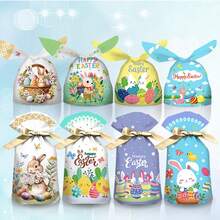 Easter Candy Drawstring Bag With Rabbit Ears, Rabbit Egg Snacks Cookies Easter Gift Bag, Holiday Party Favor Packaging - Multicolor - View 1