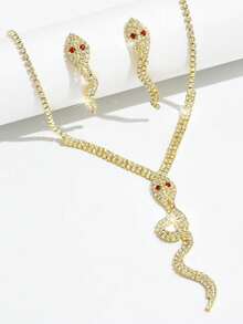 3PCS Full Rhinestone Shiny Snake Element Necklace & Earrings Jewelry Set, Women's Personalized Fashion Vintage Snake Jewelry - Multicolor - View 13