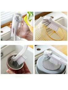 1/2/3pcs Crevice Cleaning Brush Set, White Plastic Multi-Purpose Cup Brush, Stiff Bristle Cleaning Tool, Suitable For Kitchen, Bathroom, Corners, Tile Gaps, Sink, Cups, Teapots, Bottles, Blenders, Etc. - White - View 5