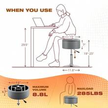 Taburete de Cambiador con Almacenamiento, 19 a 23 Pulgadas de Altura Ajustable de Piel sintetica, Taburete de Maquillaje Giratorio de 360 con Bandeja extrable, otomano Moderno para - Gris - Ver 3