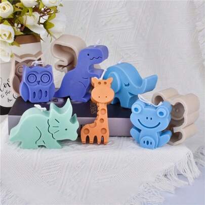 1pc New Cute Animal (Dinosaur, Giraffe, Frog, Elephant, Owl) Silicone Mold DIY Candle Mold, Soft Clay Aromatherapy Plaster Candle Mold, Suitable For Handmade Fragrance Candles And Soaps, Perfect Gift For Couples, Candle Making Mold | Romantic Gift Idea | Silicone Mold