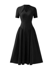 Women's Elegant Commuting & Dating A-Line Flare Dress, Solid Color, Elegant Knit Fabric, Spring/Summer - Black - View 6