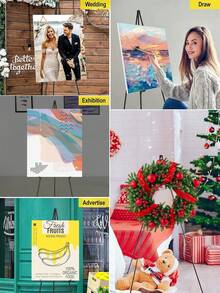 66英寸便携式可调节金属艺术展示架，黑色，适用于婚礼标牌、海报、绘画、家居装饰、返校教室装饰、学习用品 - 黑色 - 查看 7